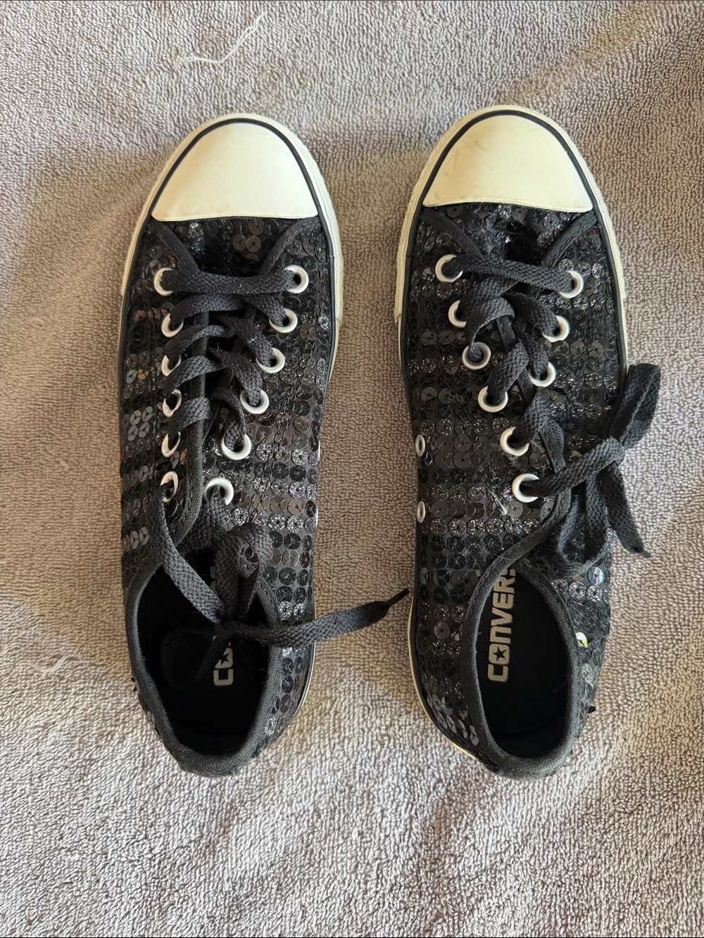 Converse Black Sequin Low-Top Sneakers with White Toecaps